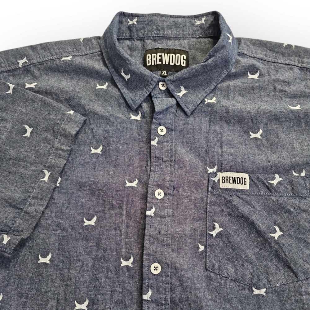 BrewDog Mens Button Down Shirt Size XL Blue Short Sleeve‎ Collar Chest Pocket